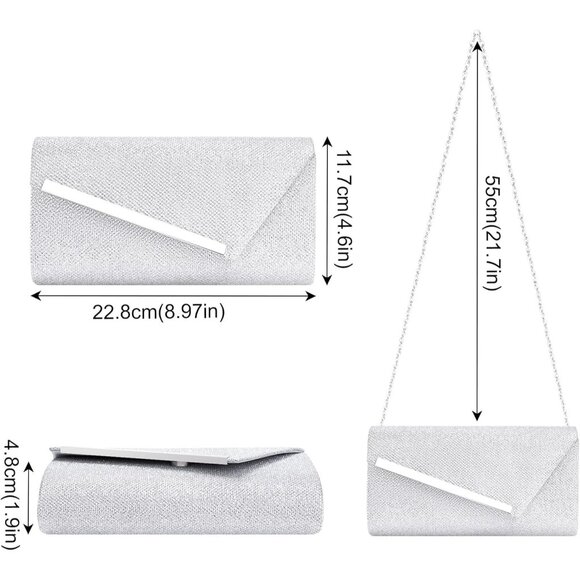 🆕Women Silver Sequin Glitter Evening Bag, Formal Envelope Clutch Purse - Picture 7 of 7